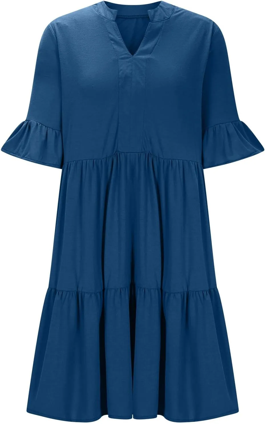 Dresses for Women Summer 2025 Ruffle Hem Flowy A-Line Dress Casual Trendy Babydoll Tiered Mini Dress with Pockets