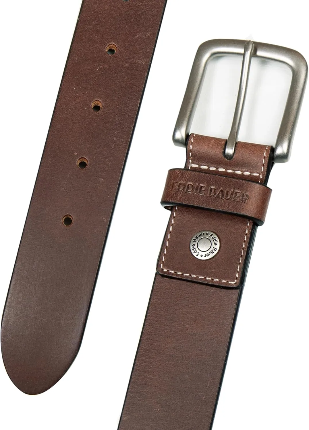 Eddie Bauer Men's Leather Belt | Casual | Everyday | Jeans | Trousers | Chinos | Metal Buckle