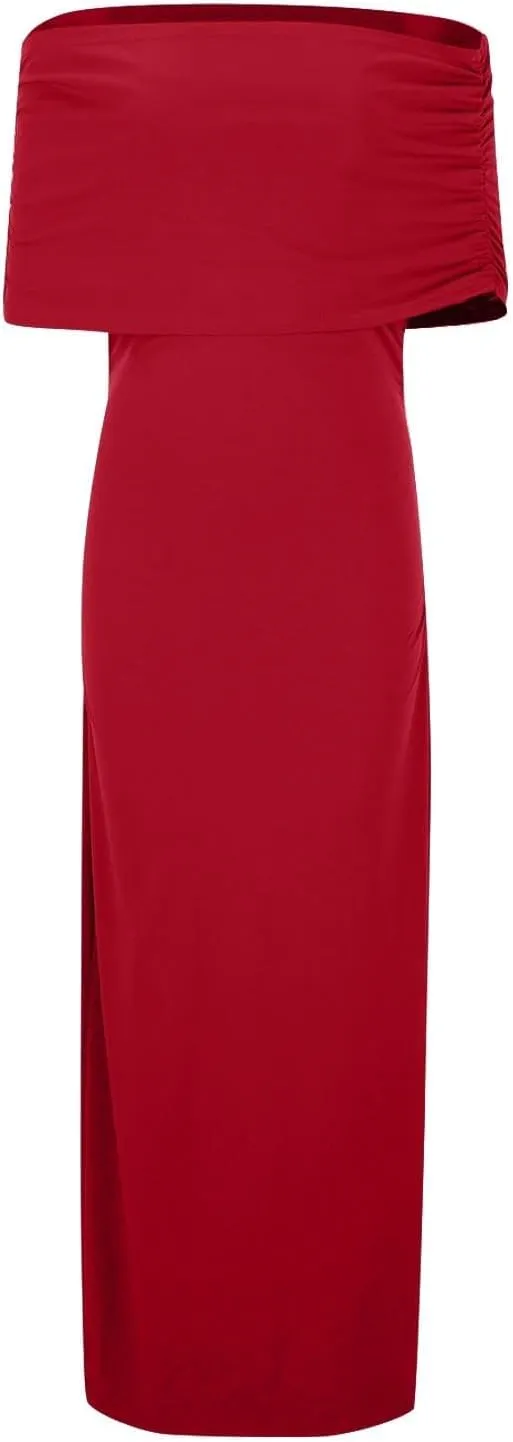 Elegant Off Shoulder Long Sleeve Ruched Bodycon Maxi Dress Wedding Guest Evening Formal Spring Long Dresses for Women 2024