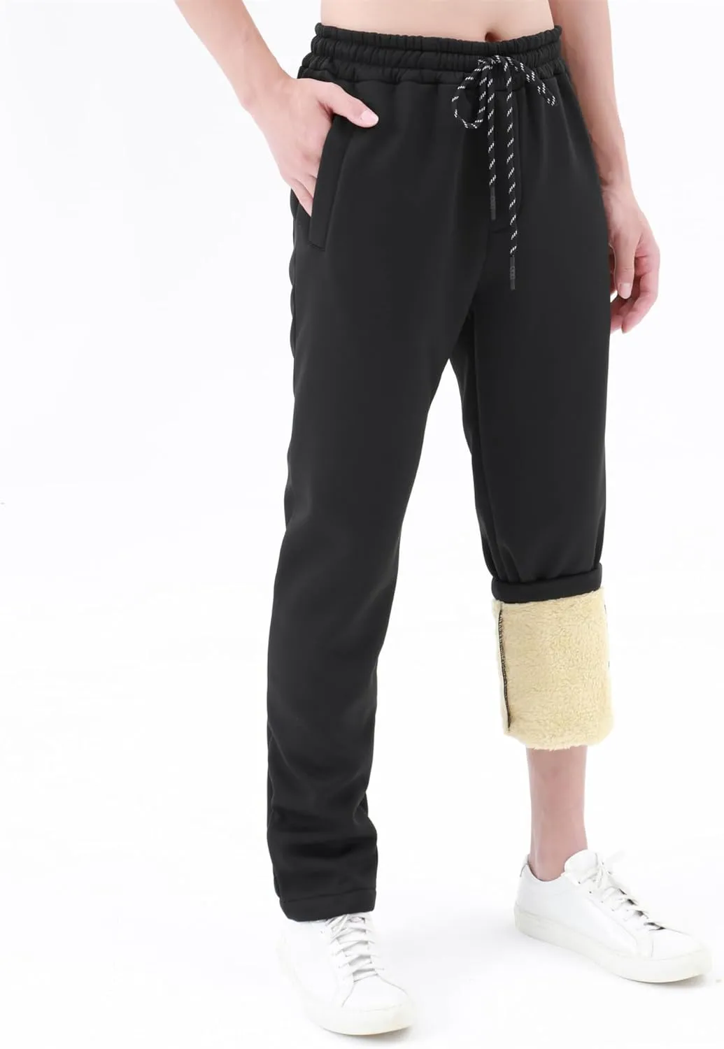 evzosrz Men's Sherpa Lined Sweatpants Fleece Active Running Jogger Pants Winter Warm Lounge Athletic Track Jogger Pants