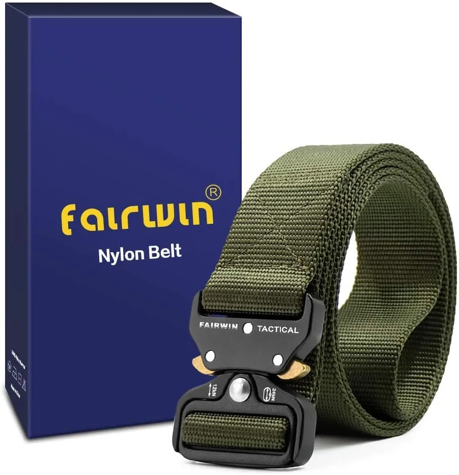FAIRWIN Tactical Belt, Work Belts for Men Military Webbing Riggers Web Belt Heavy-Duty Quick-Release Buckle