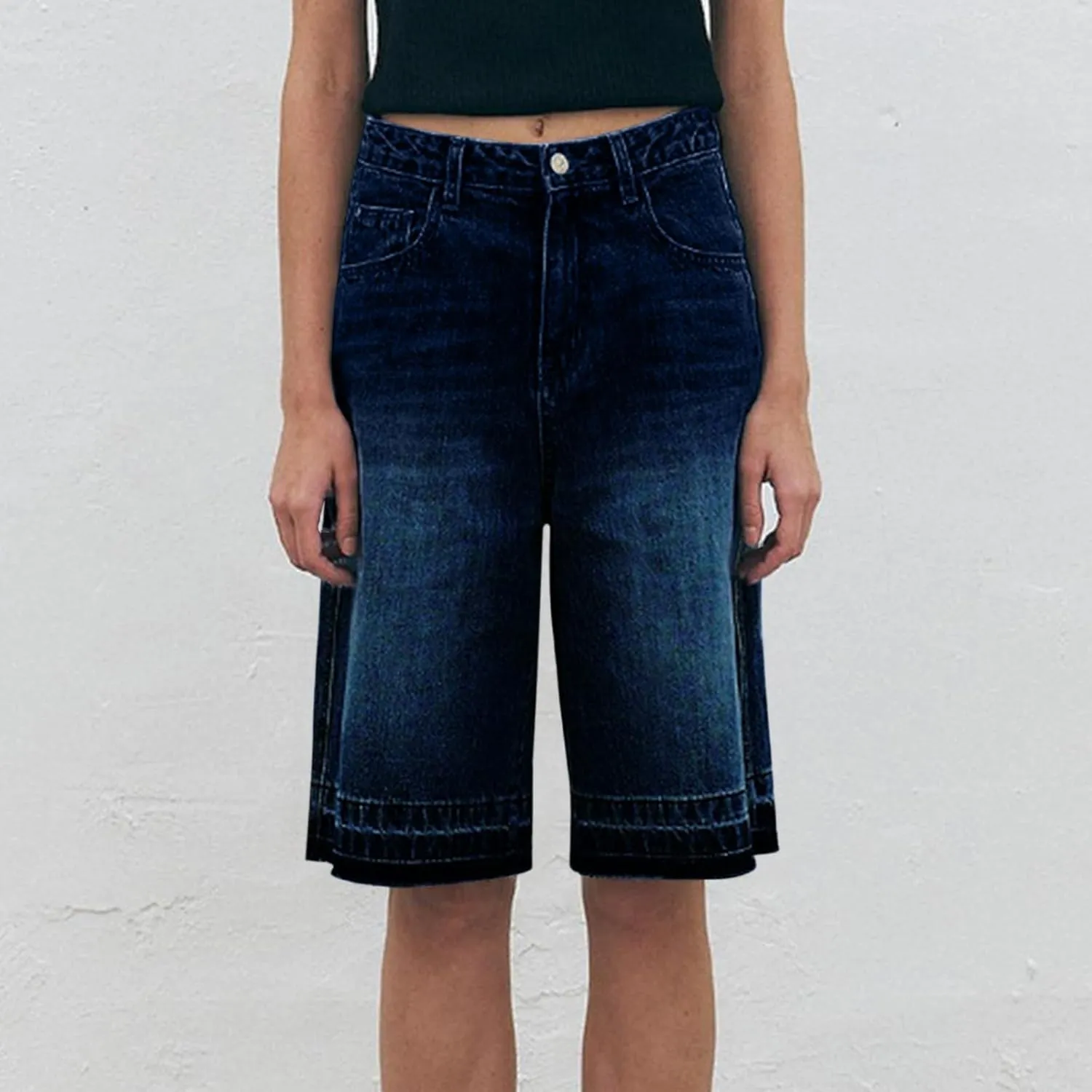 fanmpghleoo Jean Shorts Womens High Rise Long Wide Leg Denim Bermuda Shorts Trendy Baggy Jeans Summer Casual Denim Pants
