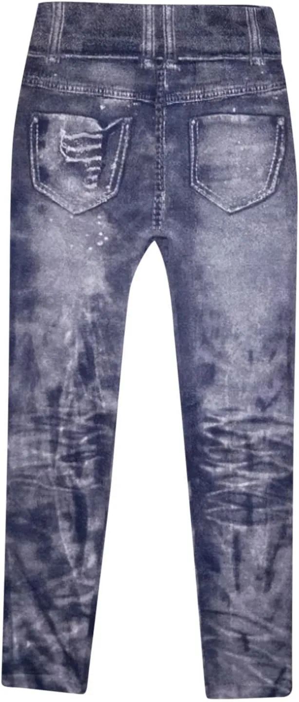 Faux Denim Leggings for Women Fashion High Waisted Yoga Pants Distressed Ripped Jeggings Tights Stretch Denim Jeans