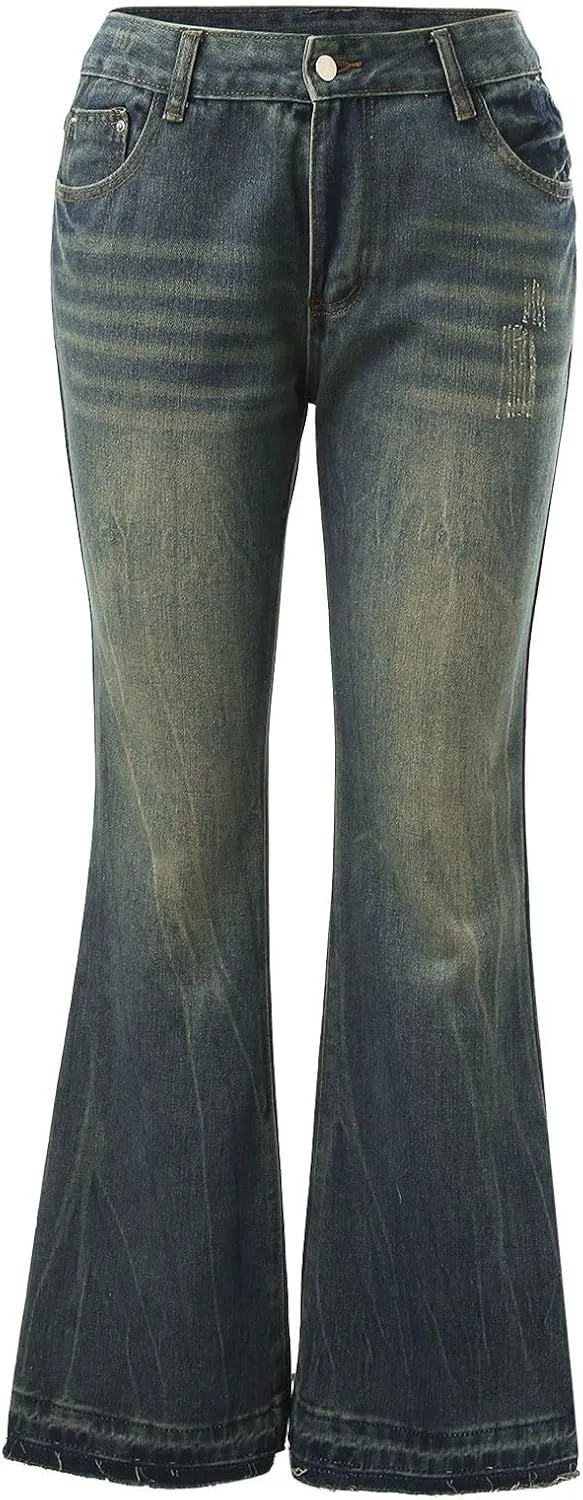 Flare Jeans for Women High Waisted Wide Leg Stretchy Distressed Jeans Pull-On Skinny Flared Bootcut Denim Jeggings