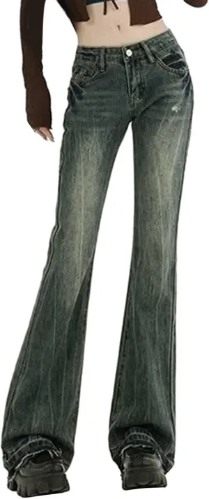 Flare Jeans for Women High Waisted Wide Leg Stretchy Distressed Jeans Pull-On Skinny Flared Bootcut Denim Jeggings