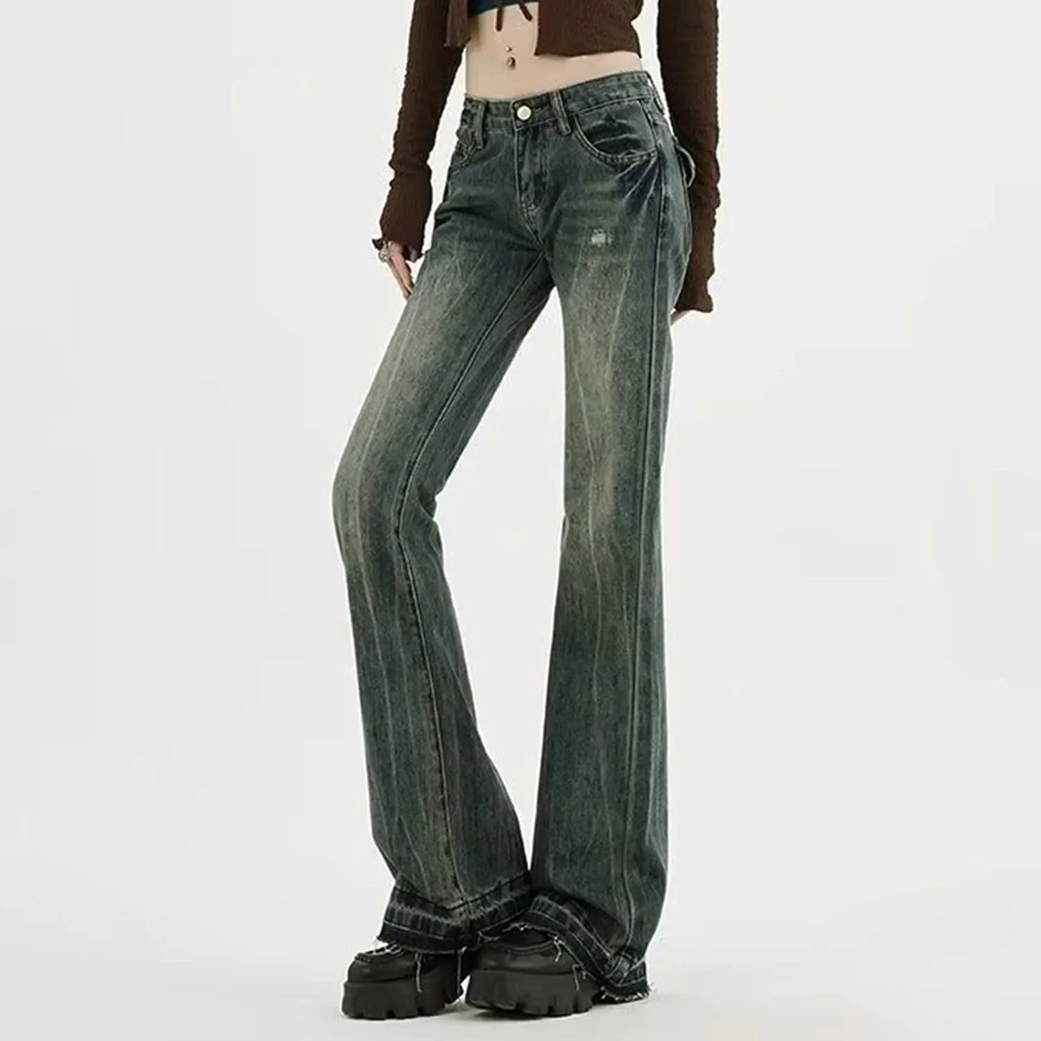 Flare Jeans for Women High Waisted Wide Leg Stretchy Distressed Jeans Pull-On Skinny Flared Bootcut Denim Jeggings