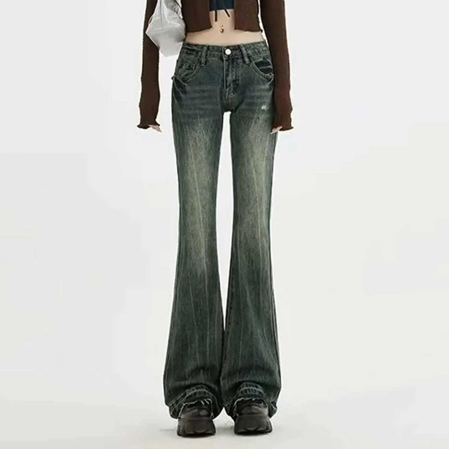 Flare Jeans for Women High Waisted Wide Leg Stretchy Distressed Jeans Pull-On Skinny Flared Bootcut Denim Jeggings