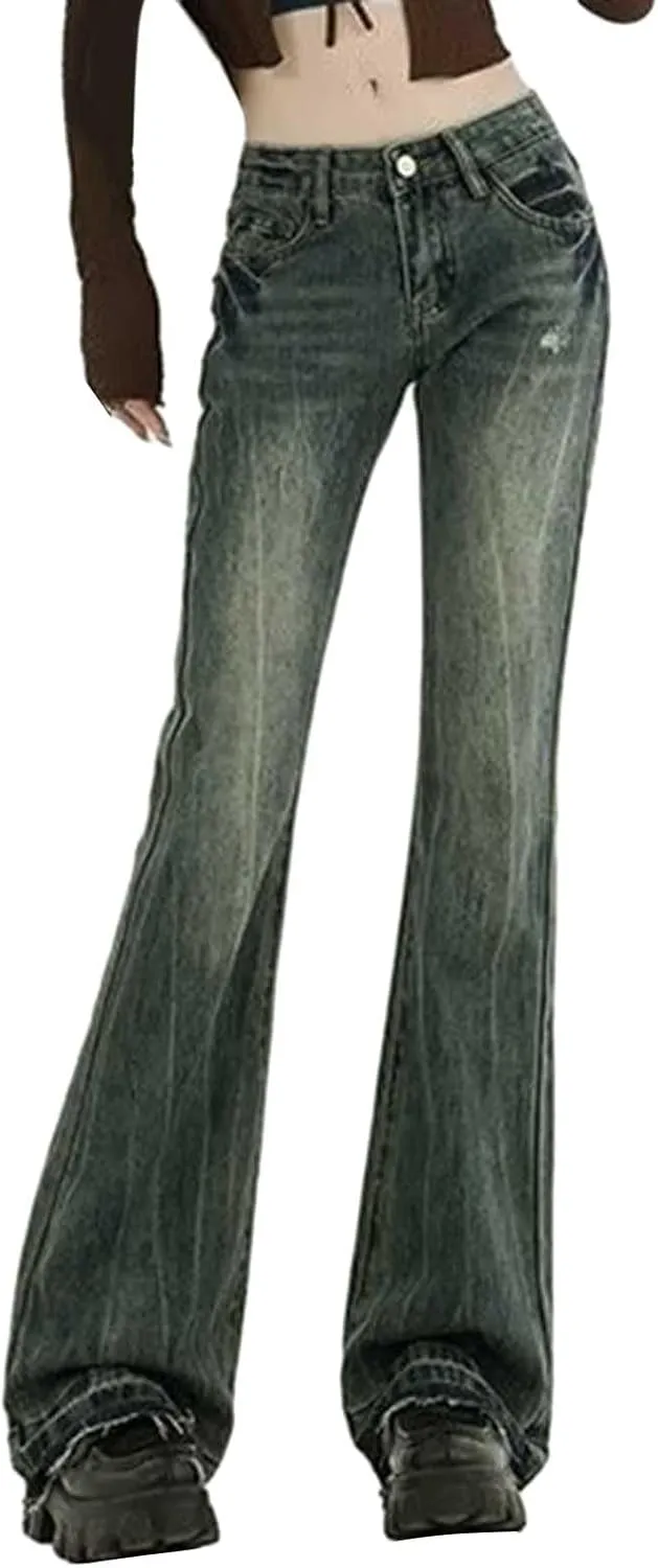 Flare Jeans for Women High Waisted Wide Leg Stretchy Distressed Jeans Pull-On Skinny Flared Bootcut Denim Jeggings