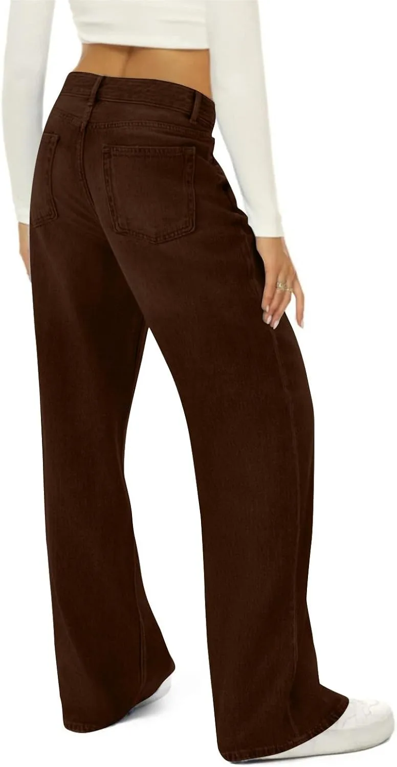 FlekmanArt Wide Leg Jeans for Women Cropped High Waisted Trendy Button Fly Patch Pockets Stretchy Denim Pants Trousers Jeans