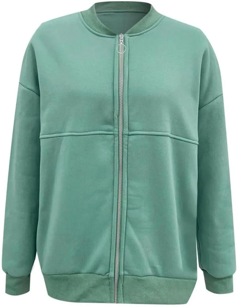 FMCHICO Women's Oversized Full Zip Up Sweatshirts Jacket 2024 Fall Fleece Long Sleeve Hoodies Outfit