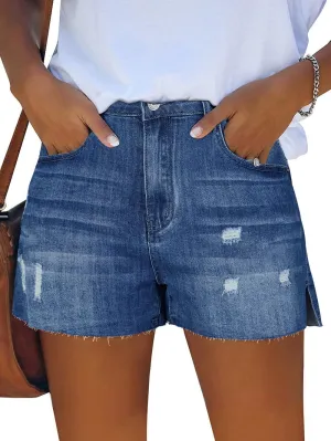 Genleck Women's High Waisted Ripped Stretchy Denim Shorts Casual Jeans Shorts Hot Shorts Summer(Blue,S, Small)