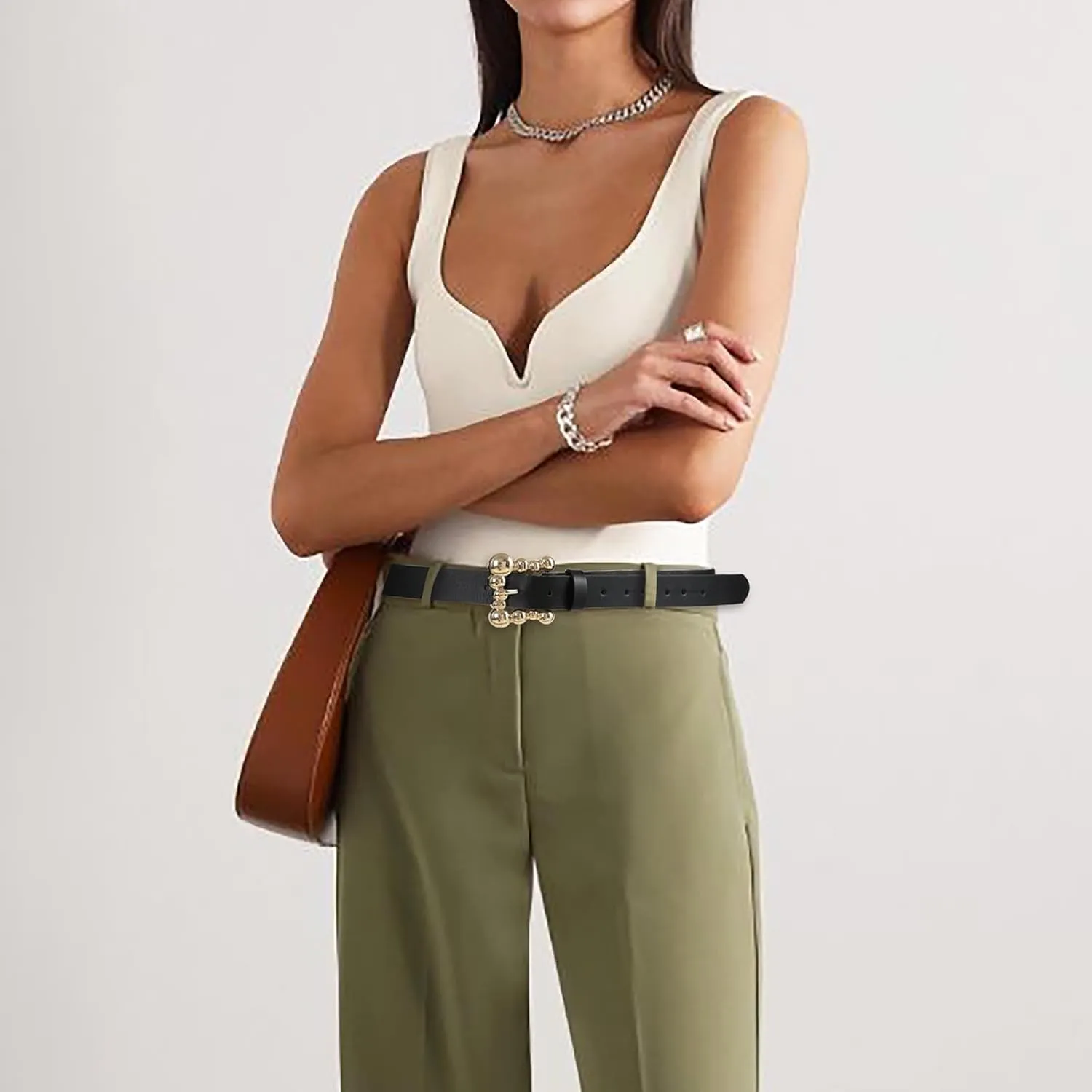 Genuine Leather Belt for Women Burgundy Leather With Gold Metal Buckle Luxury Casual Fashion Belts for Jeans Dresses