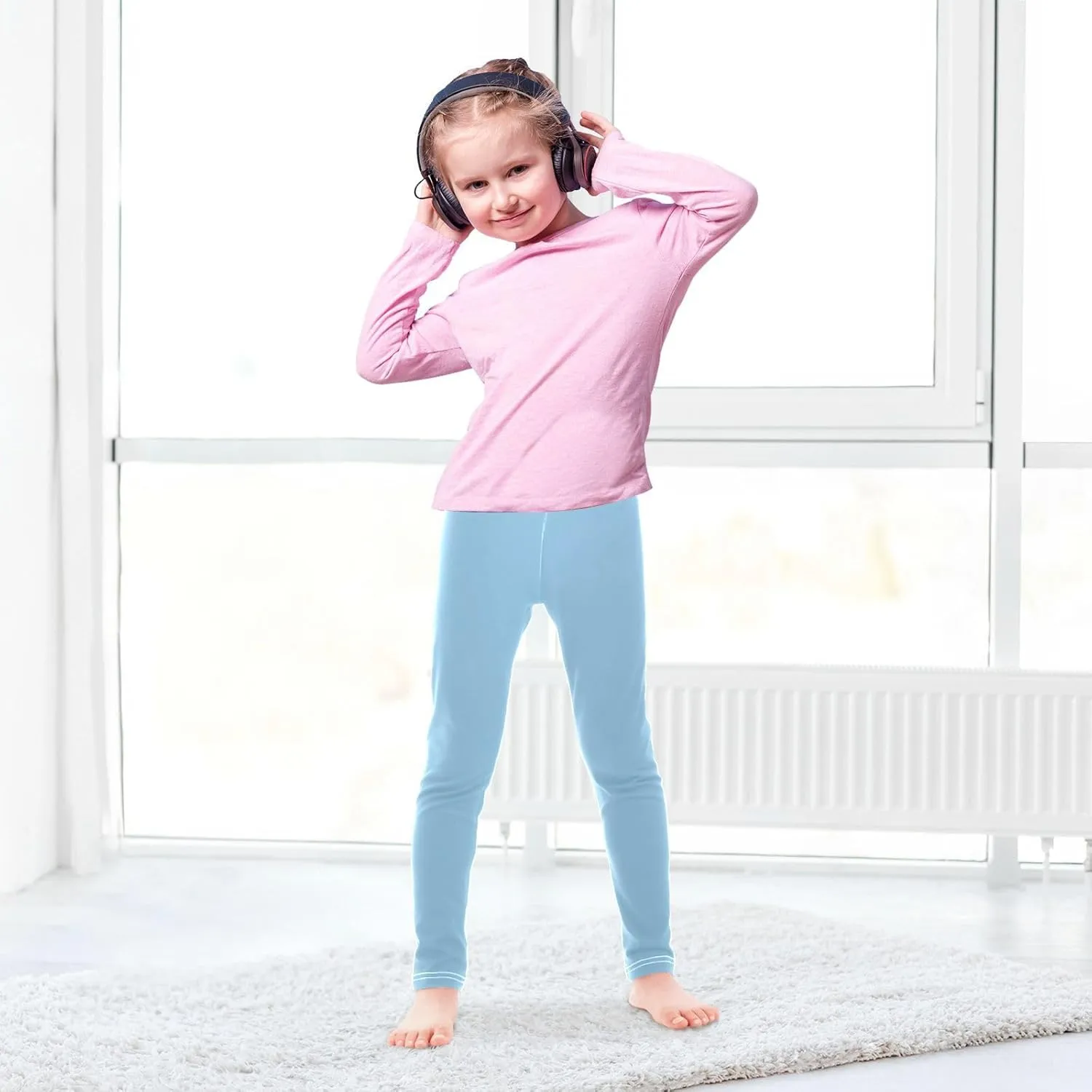 Girls' Leggings Light Blue Toddler Kids Stretch Yoga Pants Tights Dance Athletic Long Pants 5T