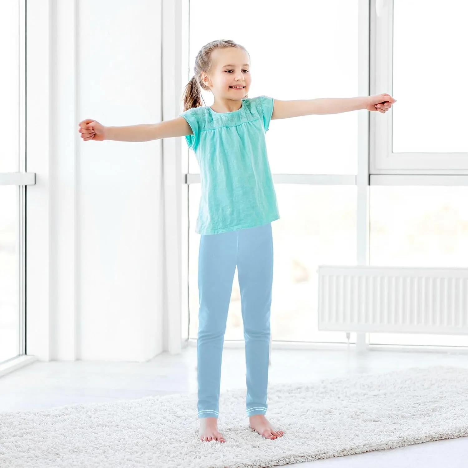 Girls' Leggings Light Blue Toddler Kids Stretch Yoga Pants Tights Dance Athletic Long Pants 5T