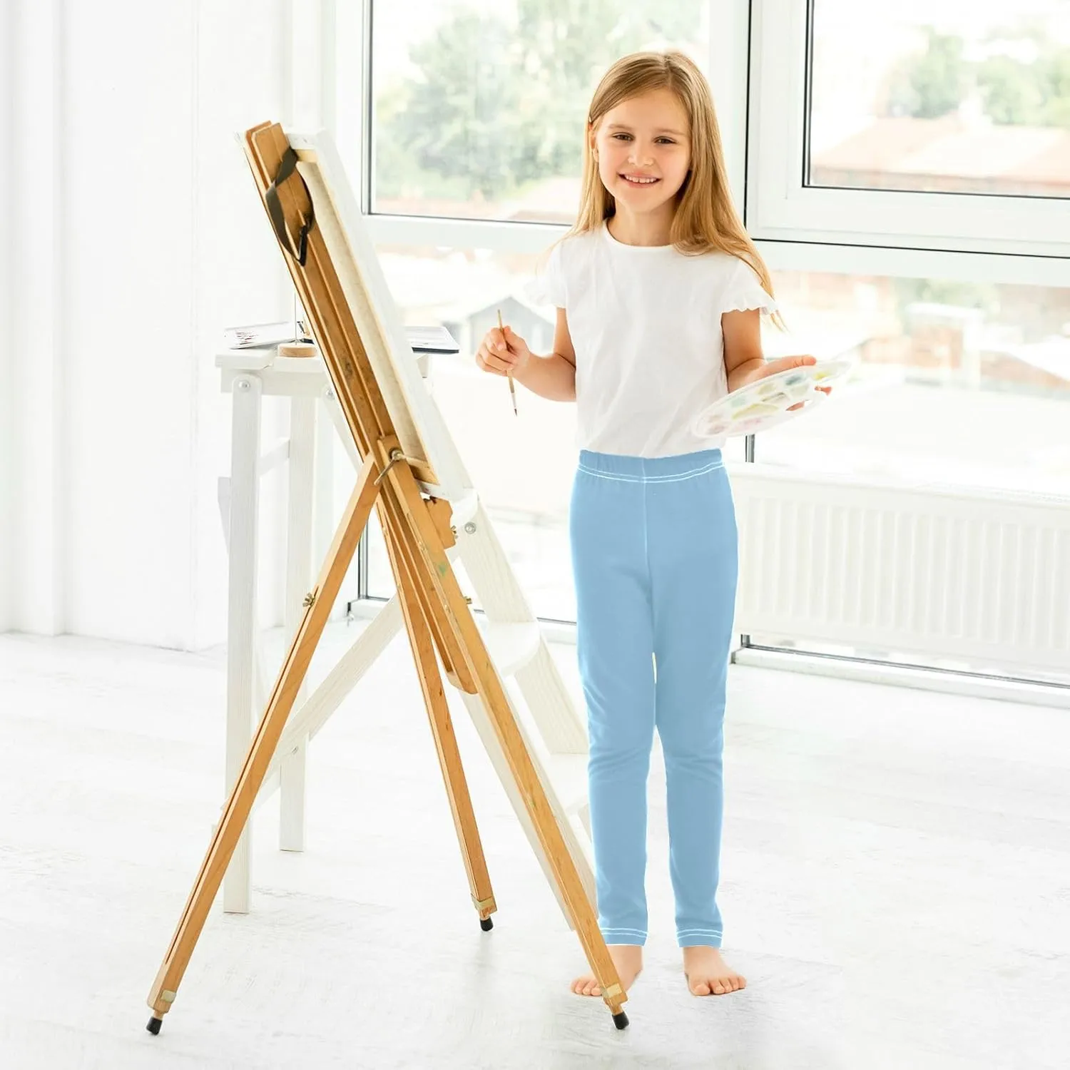 Girls' Leggings Light Blue Toddler Kids Stretch Yoga Pants Tights Dance Athletic Long Pants 5T