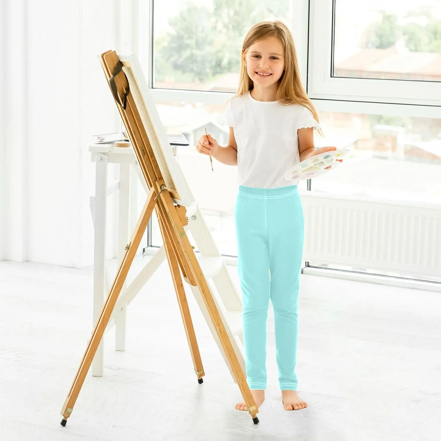 Girls' Leggings Light Cyan Toddler Kids Stretch Yoga Pants Tights Dance Athletic Long Pants 6T