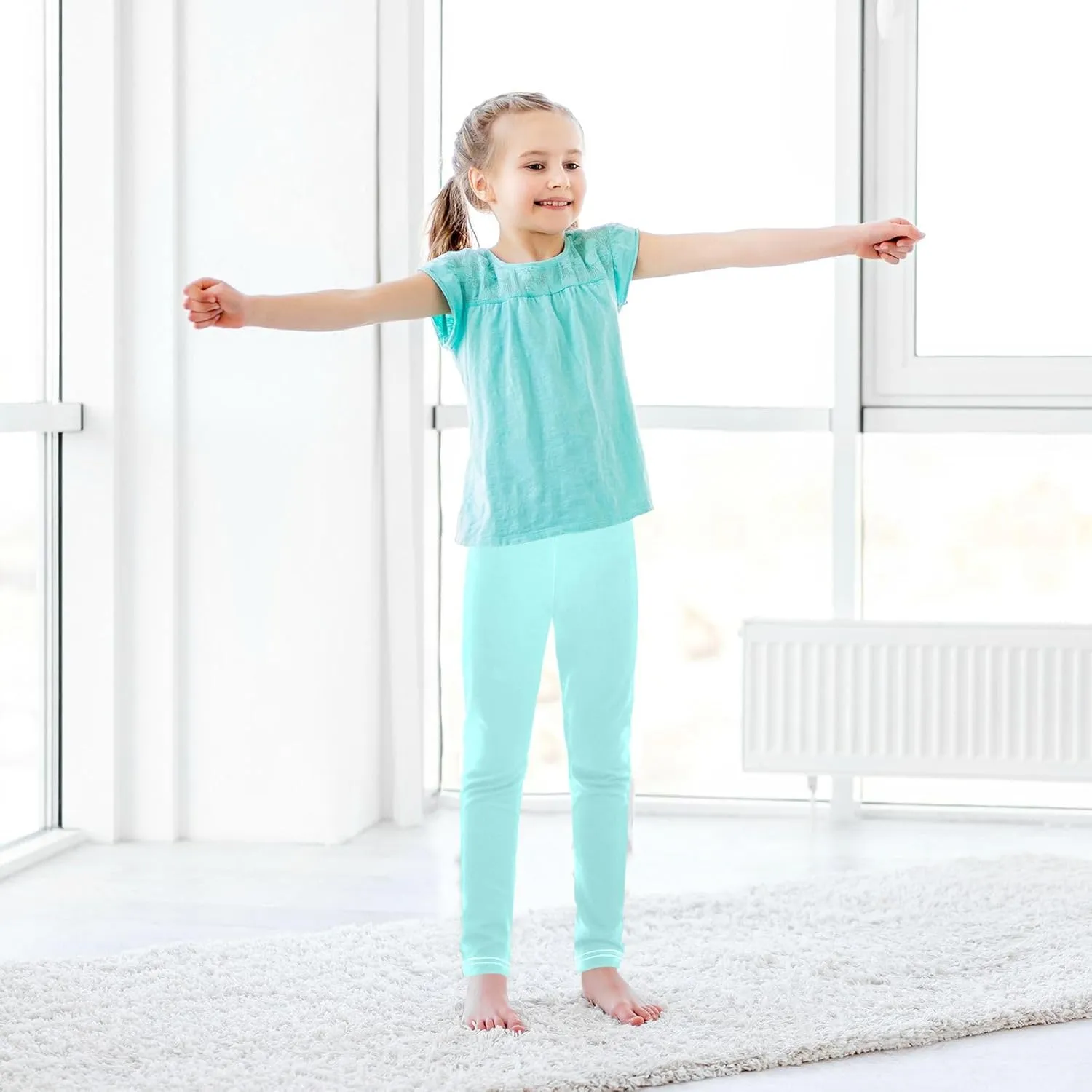 Girls' Leggings Light Cyan Toddler Kids Stretch Yoga Pants Tights Dance Athletic Long Pants 6T