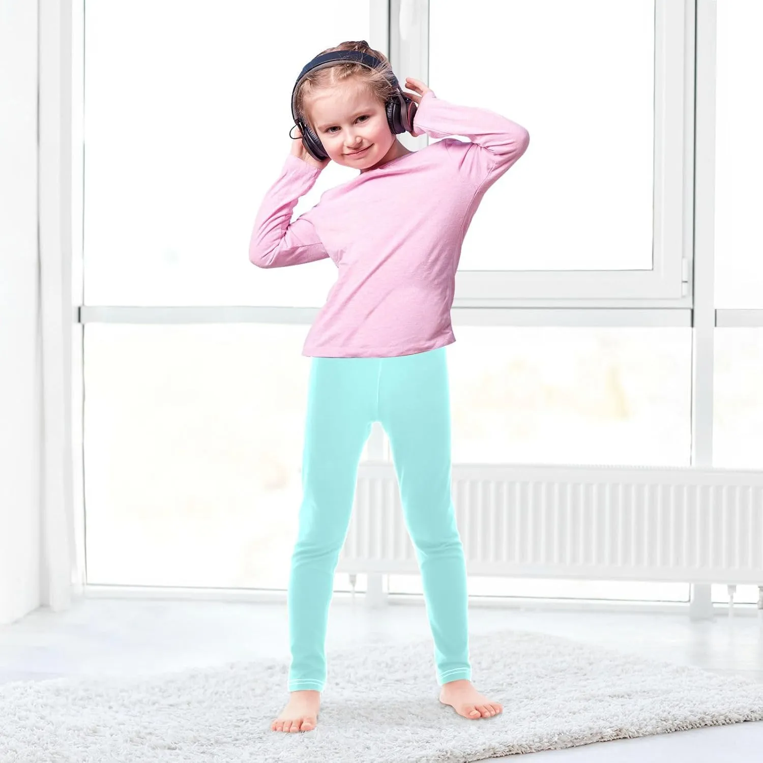 Girls' Leggings Light Cyan Toddler Kids Stretch Yoga Pants Tights Dance Athletic Long Pants 6T