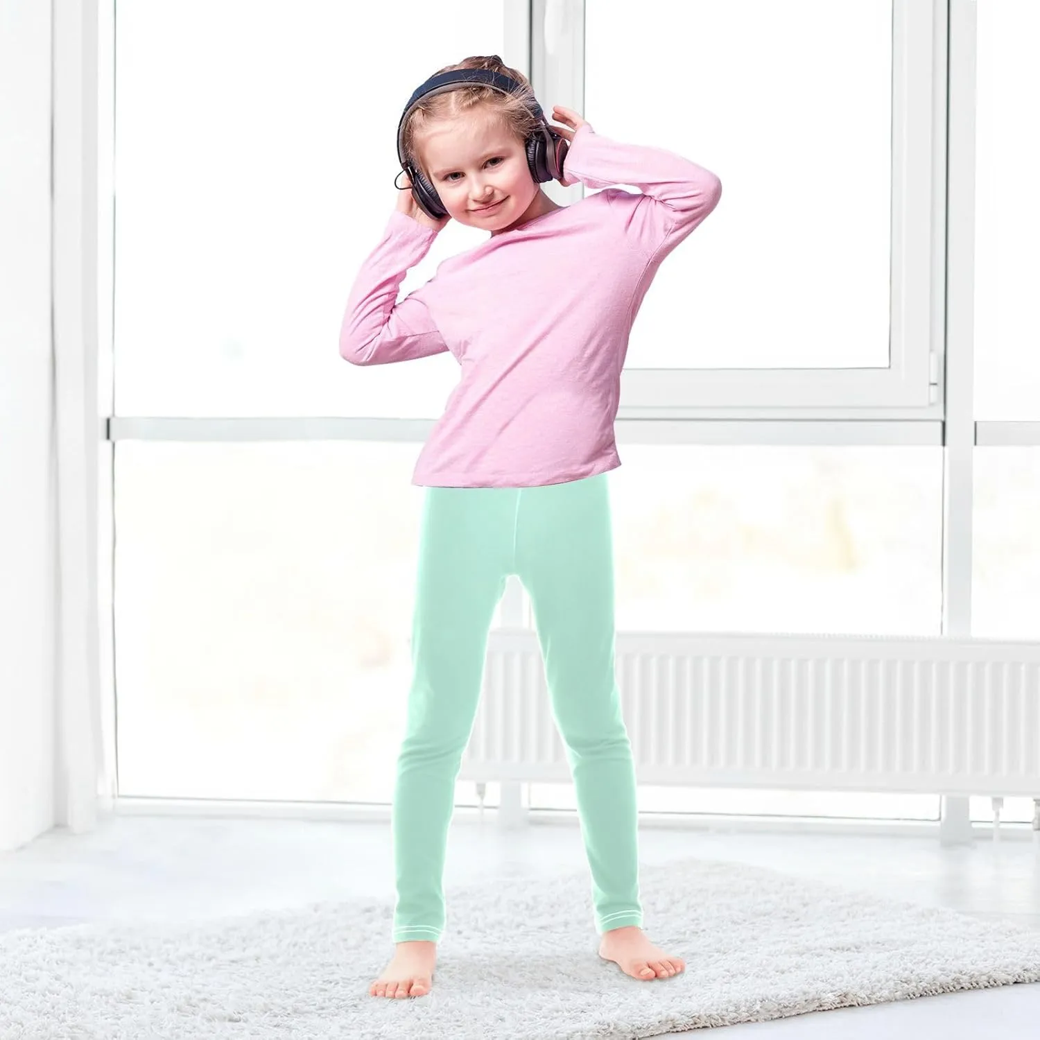 Girls' Leggings Light Green Toddler Kids Stretch Yoga Pants Tights Dance Athletic Long Pants 4T