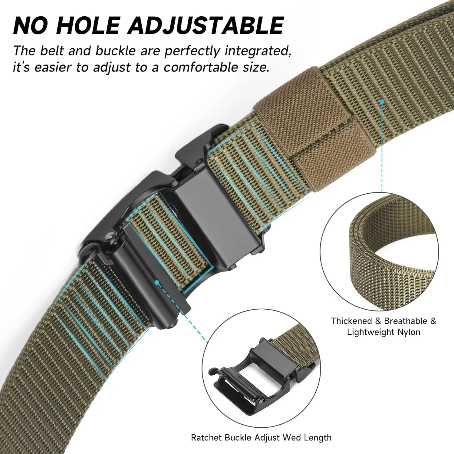 GOIACII Ratchet Tactical Gun Belt for Men Mens Golf Belt 1 3/8" Nylon Web Belt with Automatic Slide Buckle