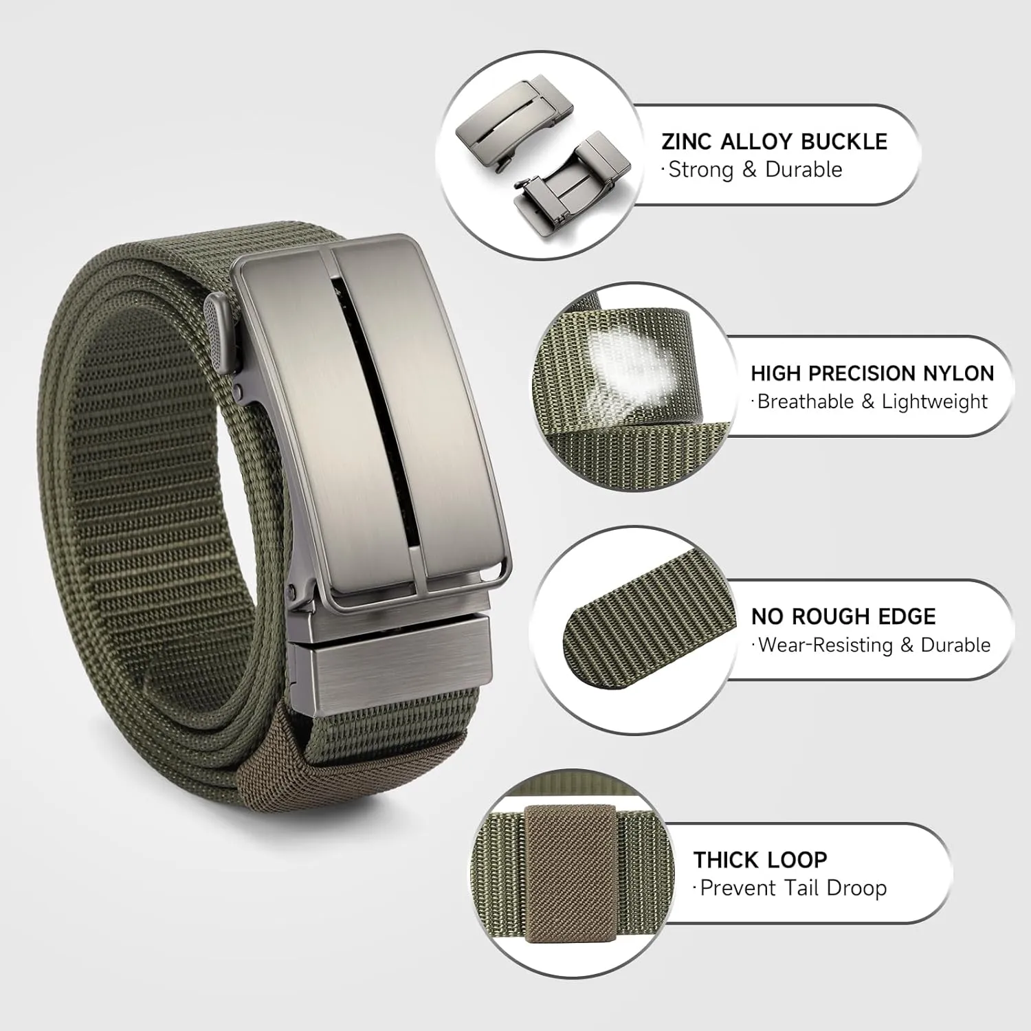 GOIACII Ratchet Tactical Gun Belt for Men Mens Golf Belt 1 3/8" Nylon Web Belt with Automatic Slide Buckle
