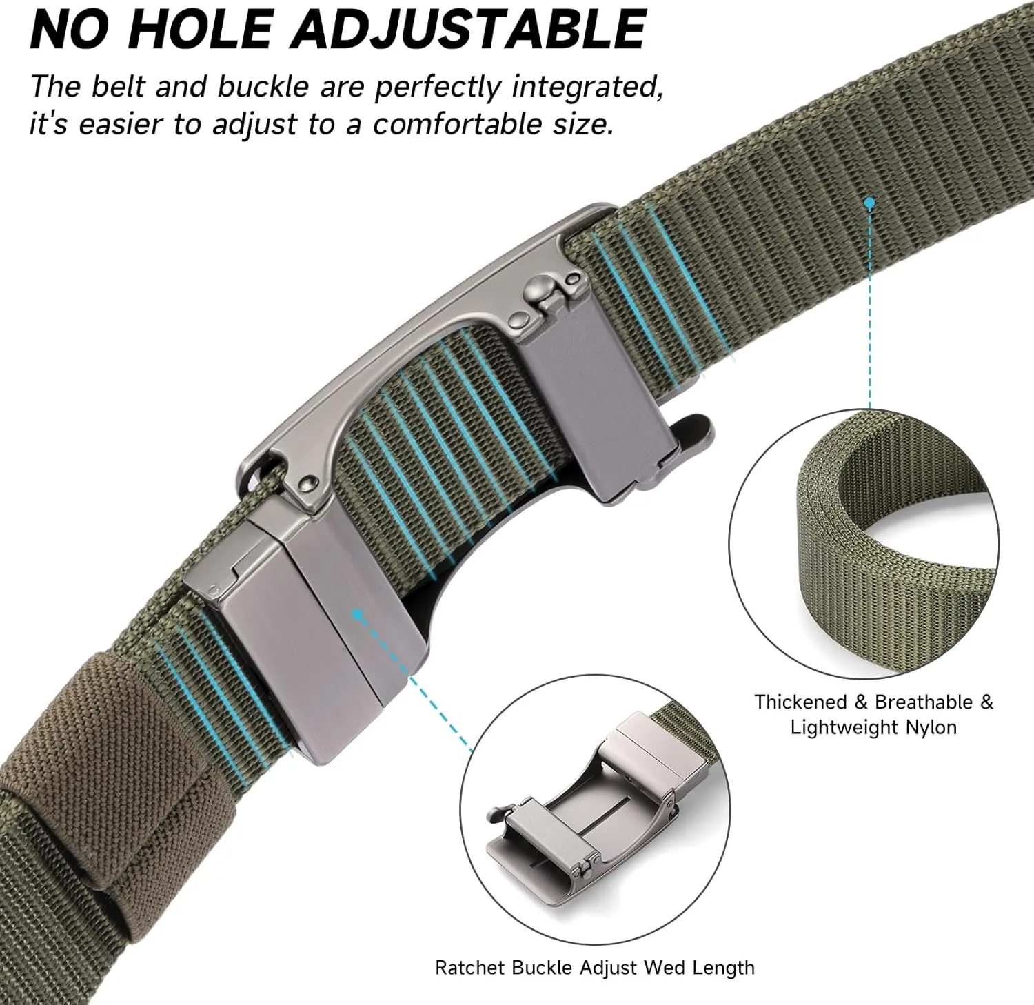 GOIACII Ratchet Tactical Gun Belt for Men Mens Golf Belt 1 3/8" Nylon Web Belt with Automatic Slide Buckle