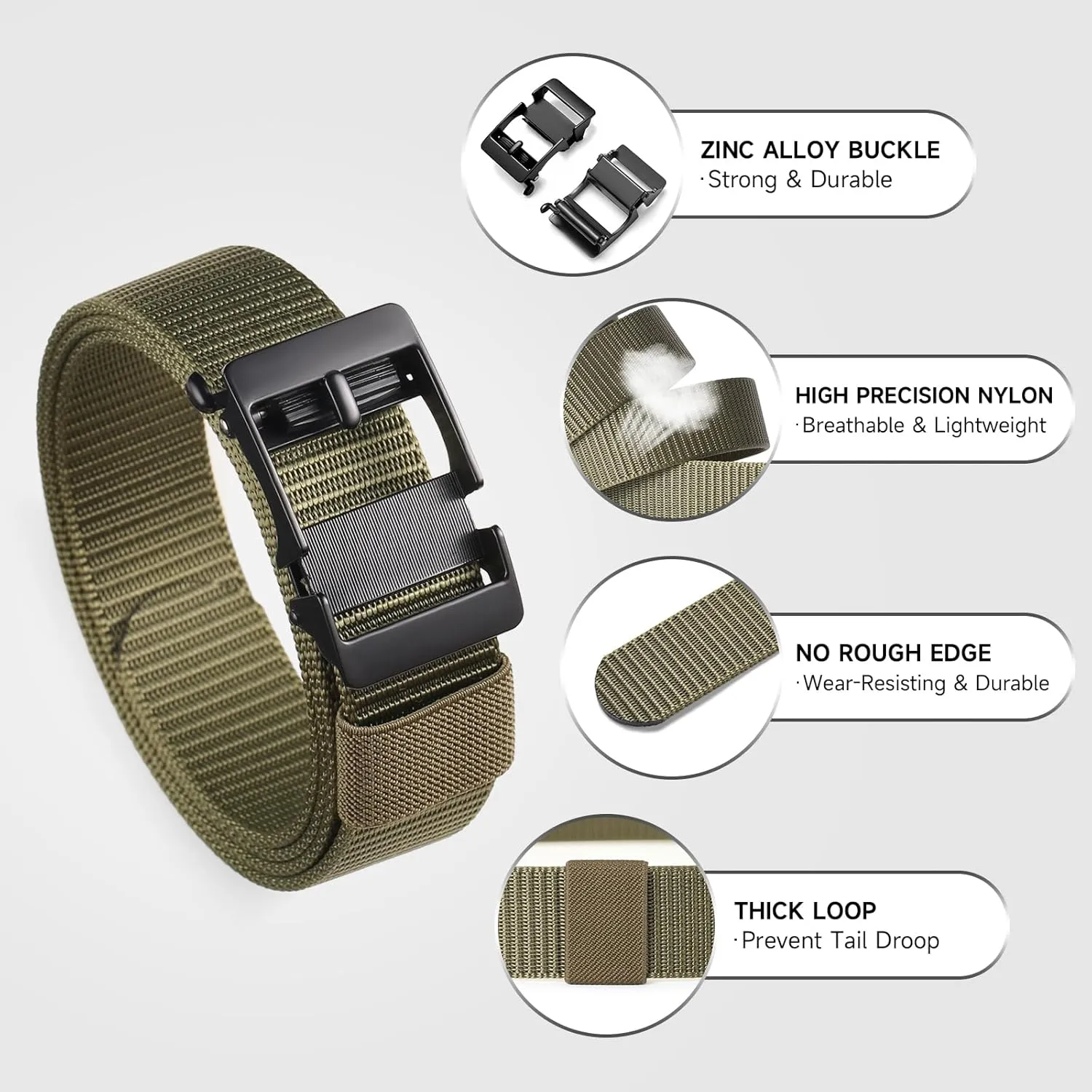 GOIACII Ratchet Tactical Gun Belt for Men Mens Golf Belt 1 3/8" Nylon Web Belt with Automatic Slide Buckle