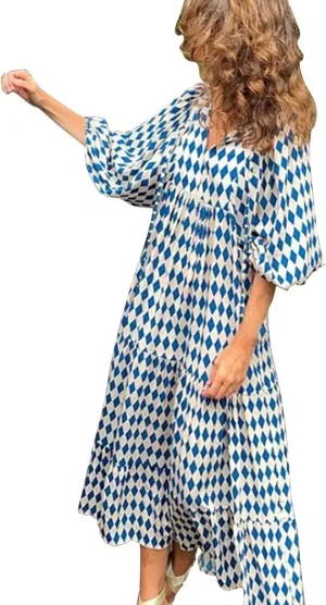 GOKKILRW Maxi Dresses for Women Loose Fit Summer Puff Sleeve V Neck Flowy Long Casual Beach Dress 2025 Vacation Boho Outfits