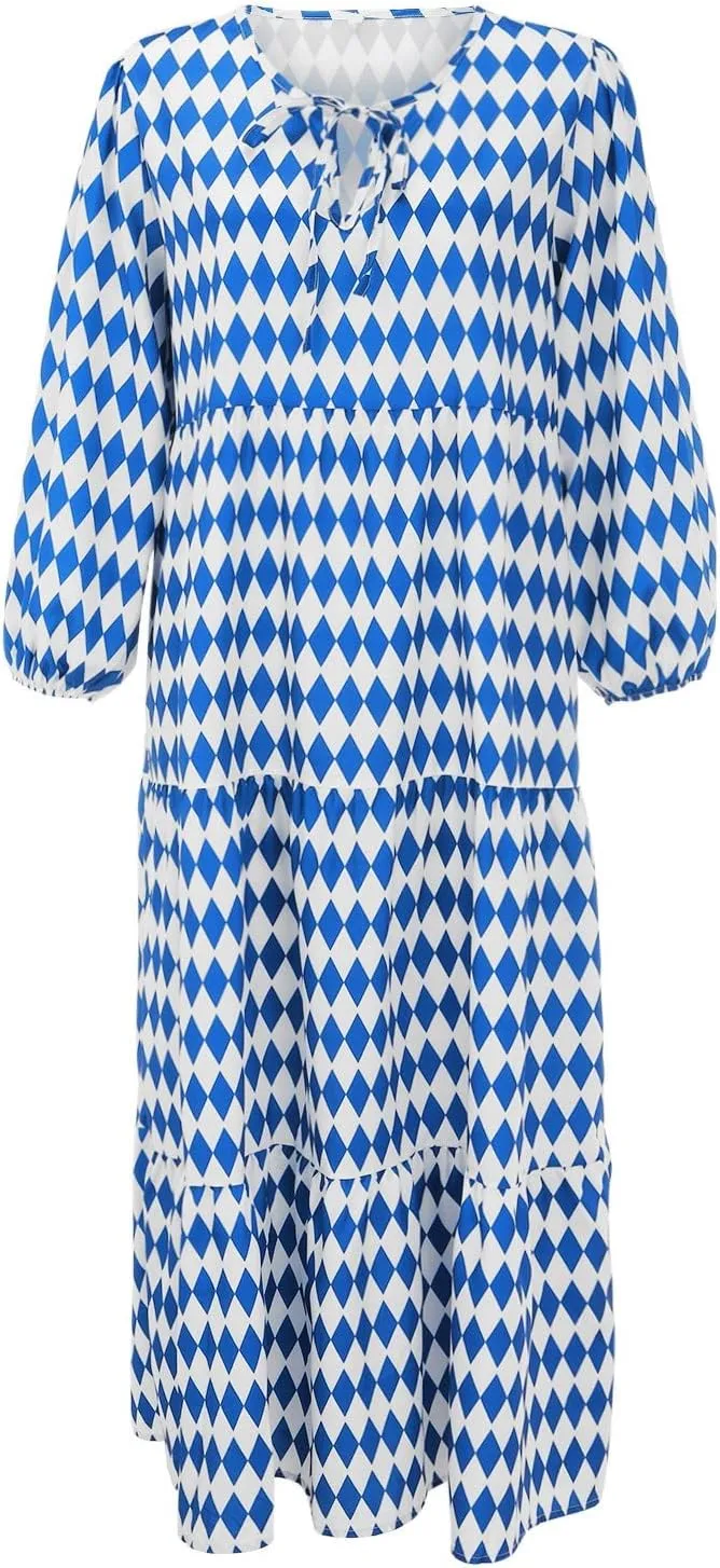 GOKKILRW Maxi Dresses for Women Loose Fit Summer Puff Sleeve V Neck Flowy Long Casual Beach Dress 2025 Vacation Boho Outfits
