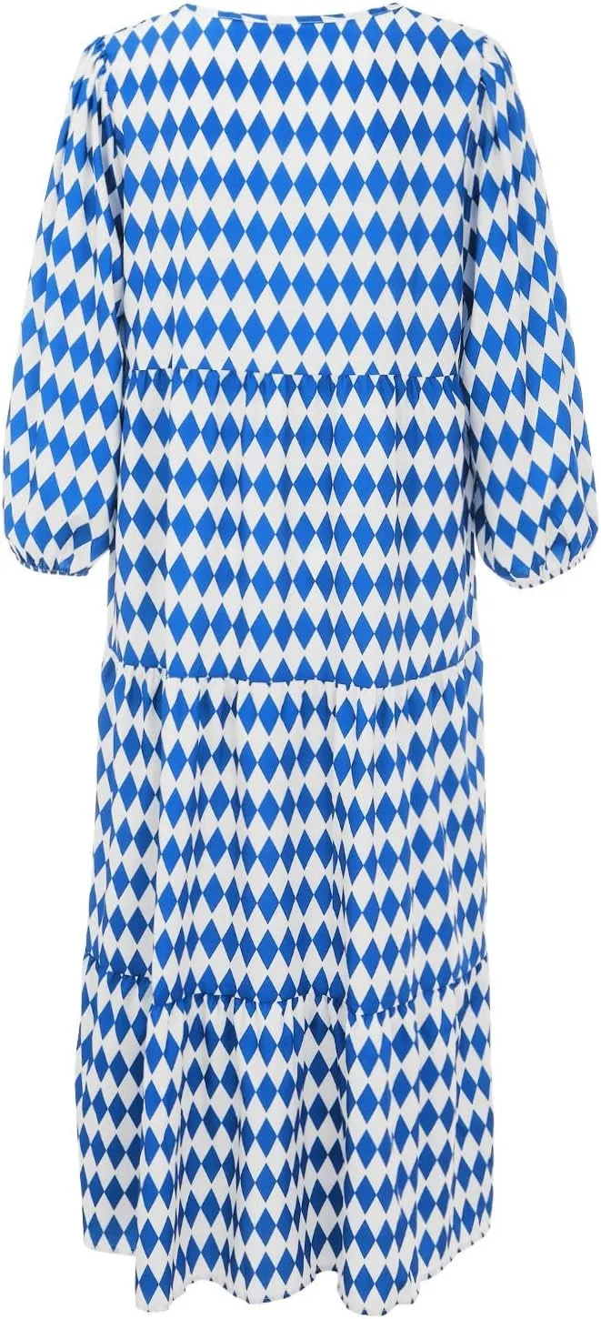 GOKKILRW Maxi Dresses for Women Loose Fit Summer Puff Sleeve V Neck Flowy Long Casual Beach Dress 2025 Vacation Boho Outfits