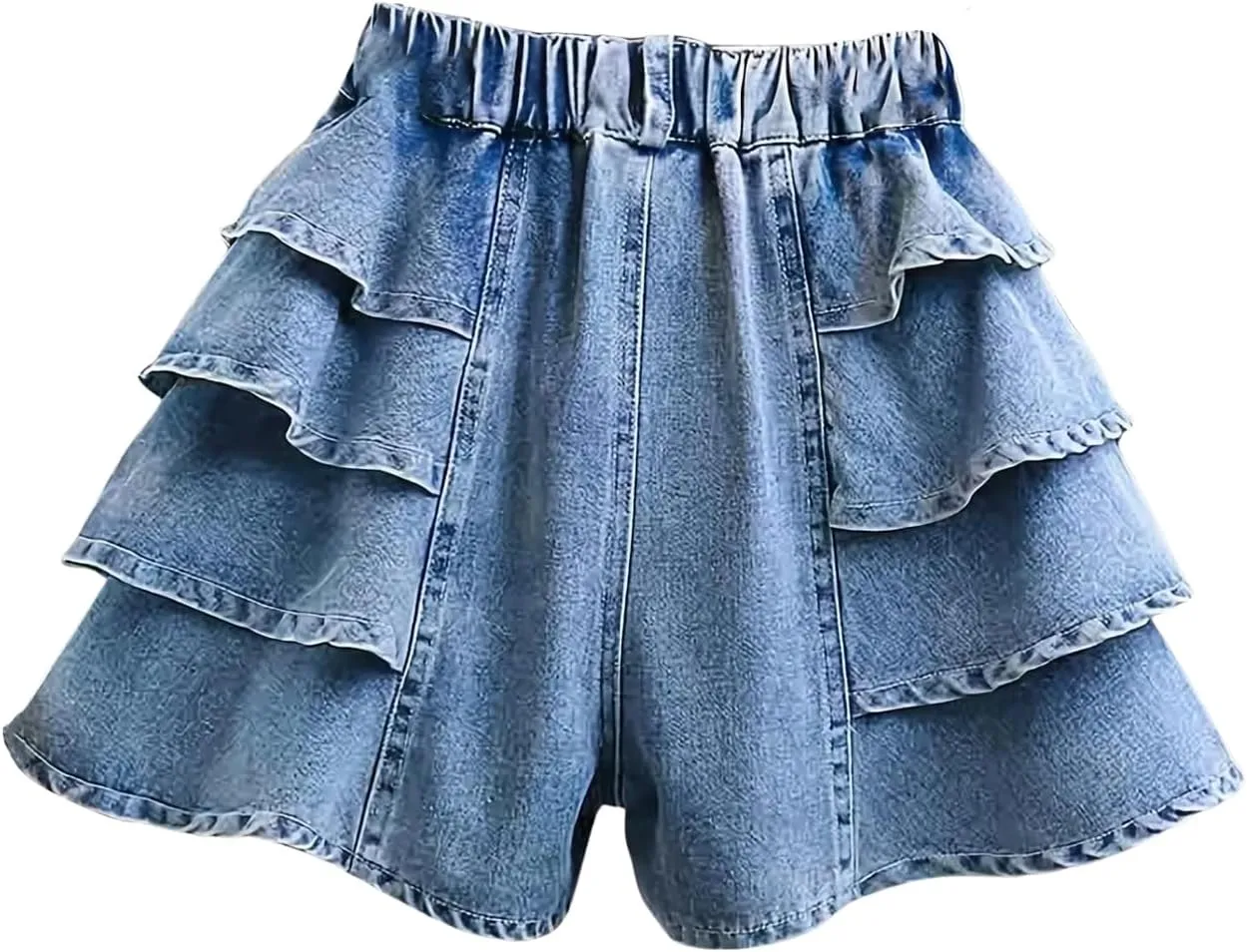 GORGLITTER Girl's Wide Leg Jean Shorts Cute Layered Ruffle Denim Shorts Summer High Waisted Shorts
