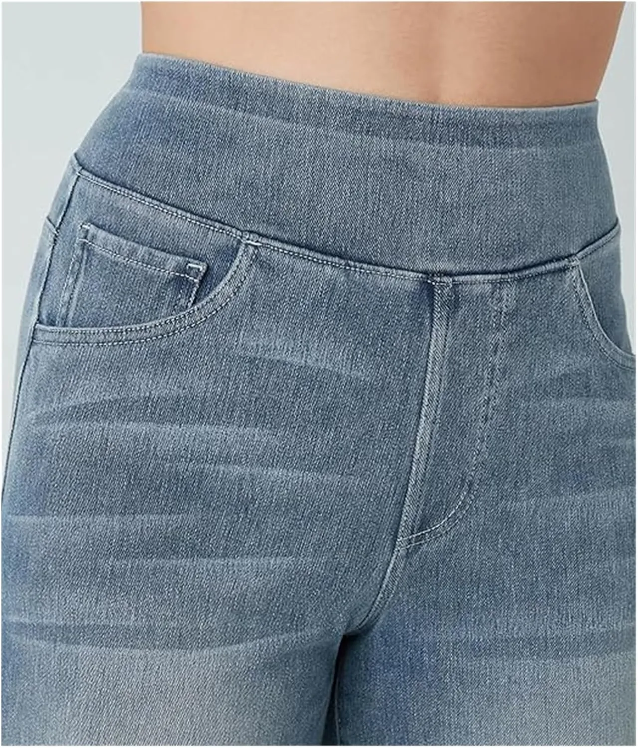 Grevela Pull Up Jeans, Grevela Stretch Jeans, High Waisted Stretchy Pull On Wide Leg Denim Pants with Pocket