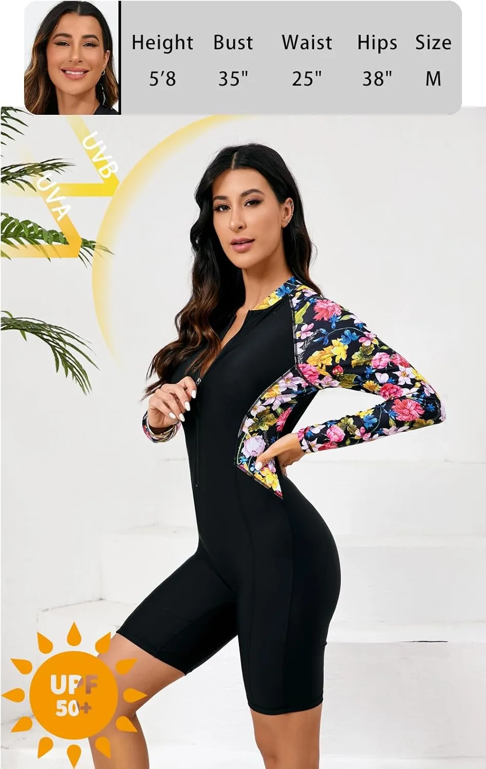 Halcurt Women's Boyleg One Piece Rash Guard with Built in Bra UPF50  Zip Long Sleeve Full Body Modest Swimsuit