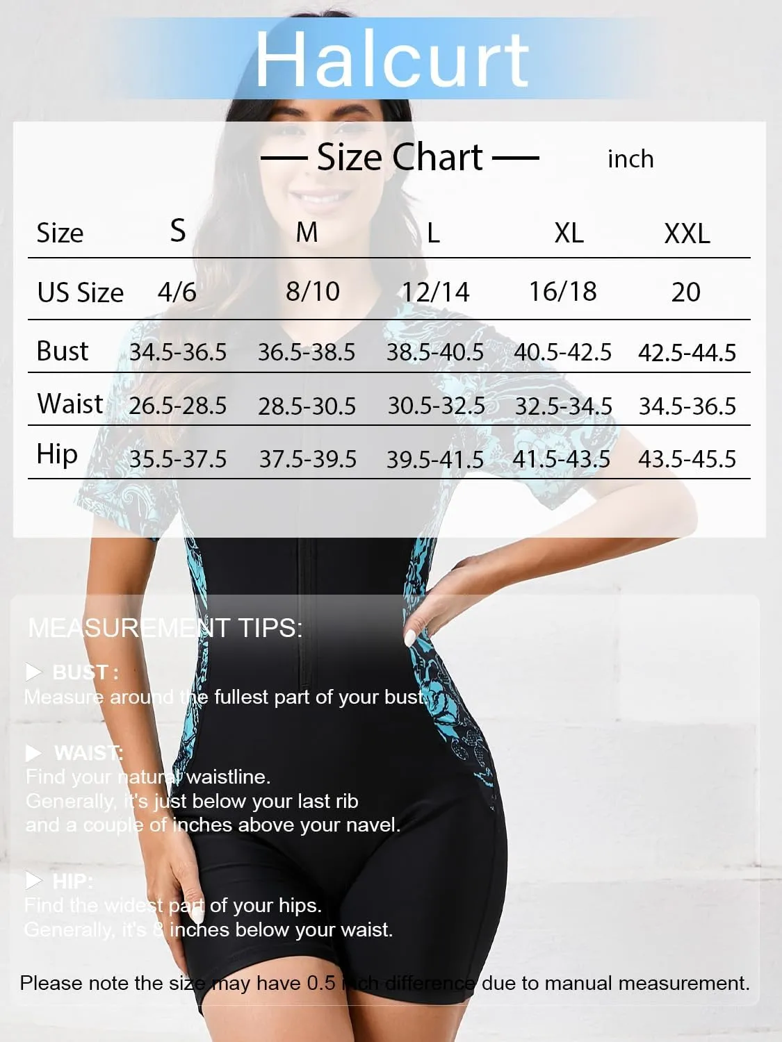 Halcurt Women's Boyleg One Piece Rash Guard with Built in Bra UPF50  Zip Long Sleeve Full Body Modest Swimsuit