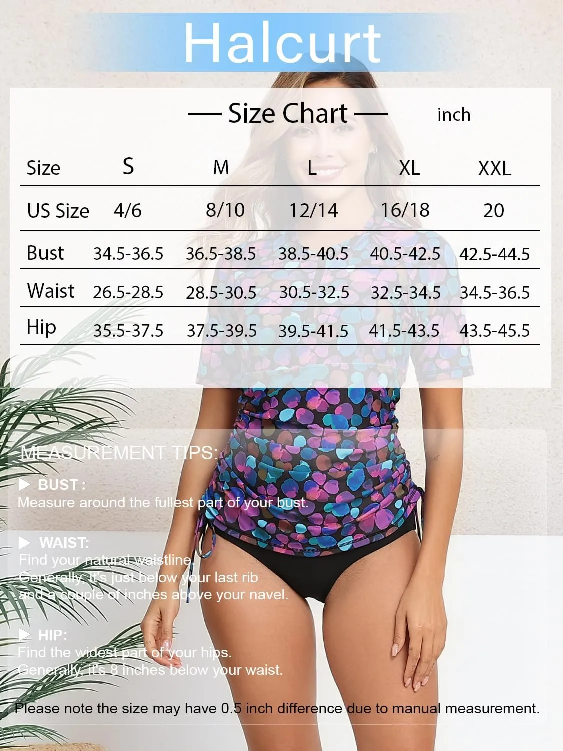 Halcurt Women's Half Zip Short Sleeve Rash Guard Swim Top with Bra Drawstring Adjustable UPF50  Swimsuit