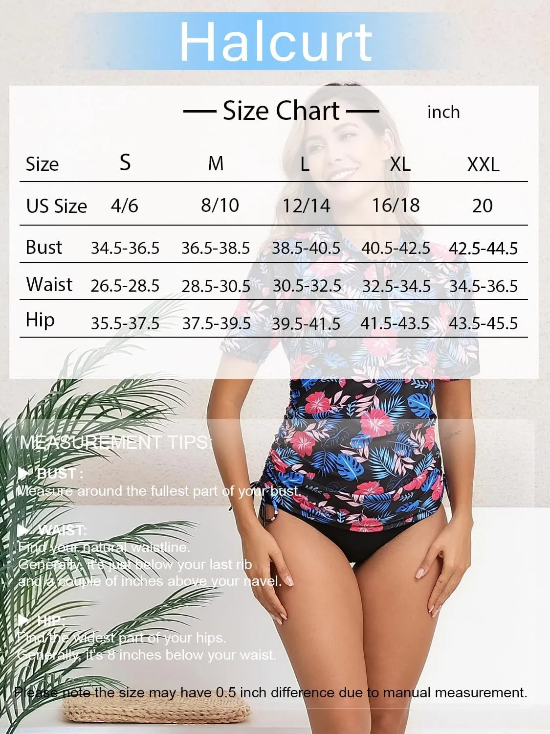 Halcurt Women's Half Zip Short Sleeve Rash Guard Swim Top with Bra Drawstring Adjustable UPF50  Swimsuit