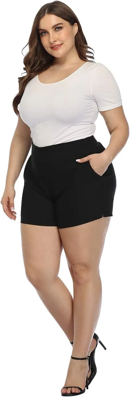 HDE Women's Plus Size Chino Shorts High Waisted 4" Inseam Summer Casual Shorts
