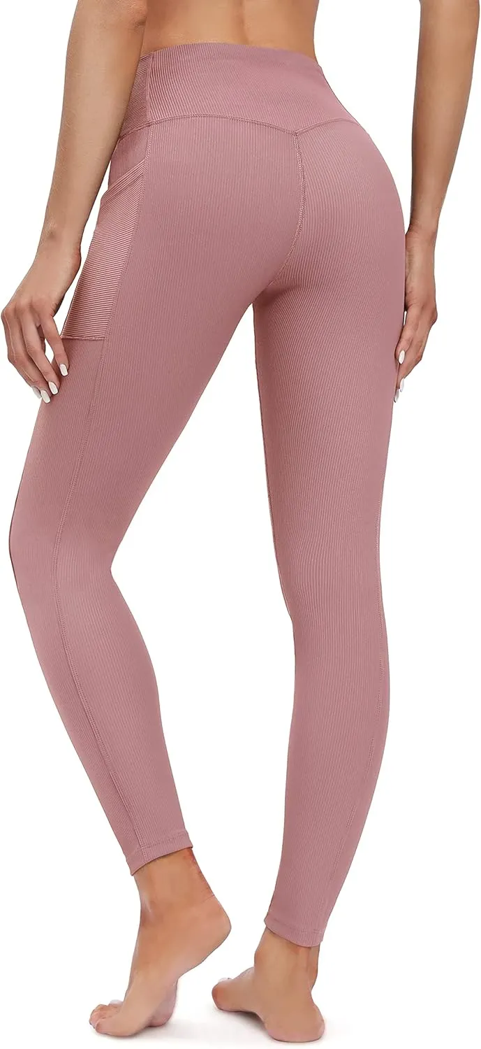 Heathyoga Crossover Leggings with Pockets for Women High Waisted Yoga Pants with Pockets Cross Waist Workout Leggings