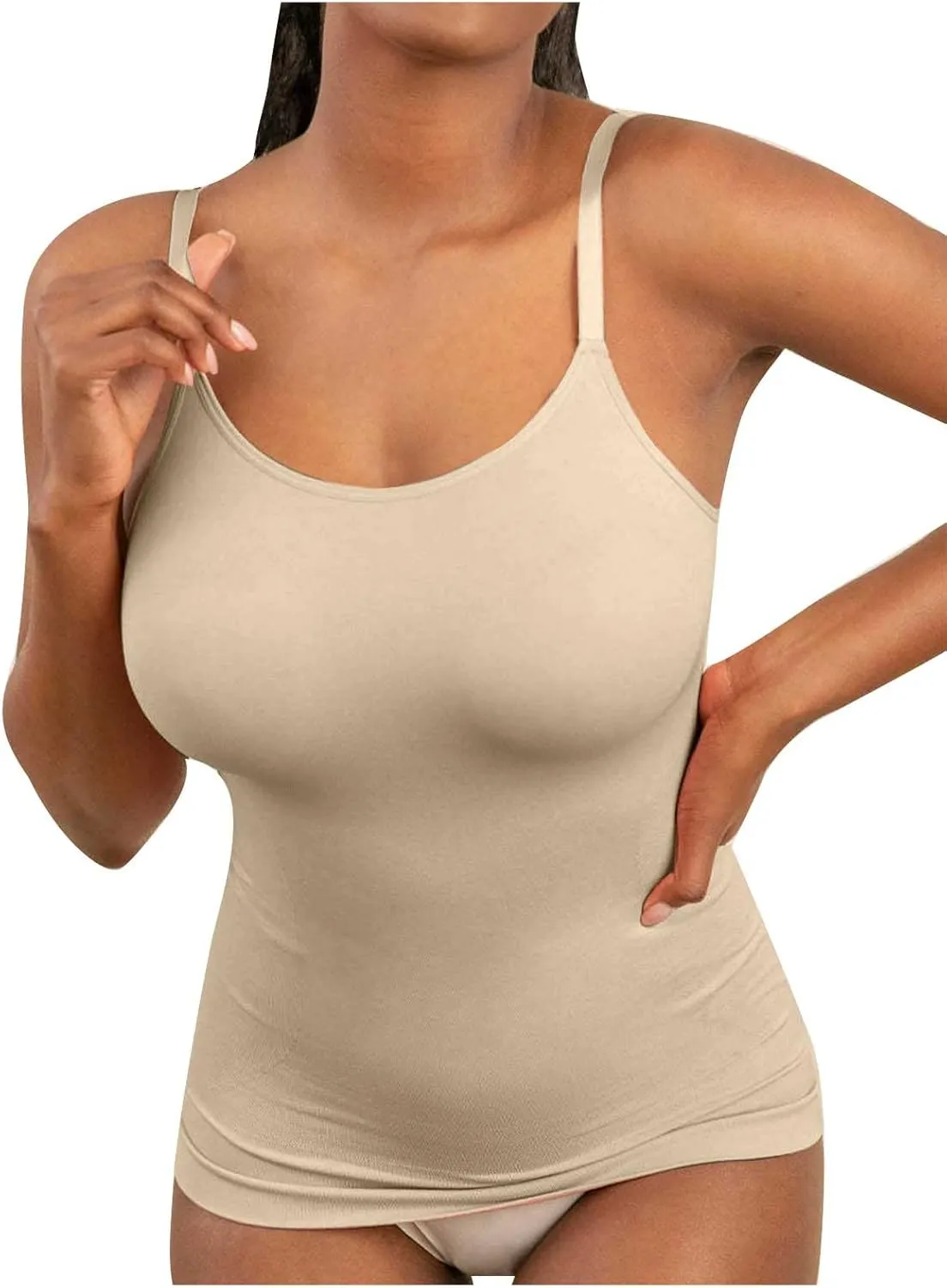 HGps8w Plus Size Women Seamless Classic Camisole Ladies Adjustable Spaghetti Strap Basic Long Cami Tunic Tank Top