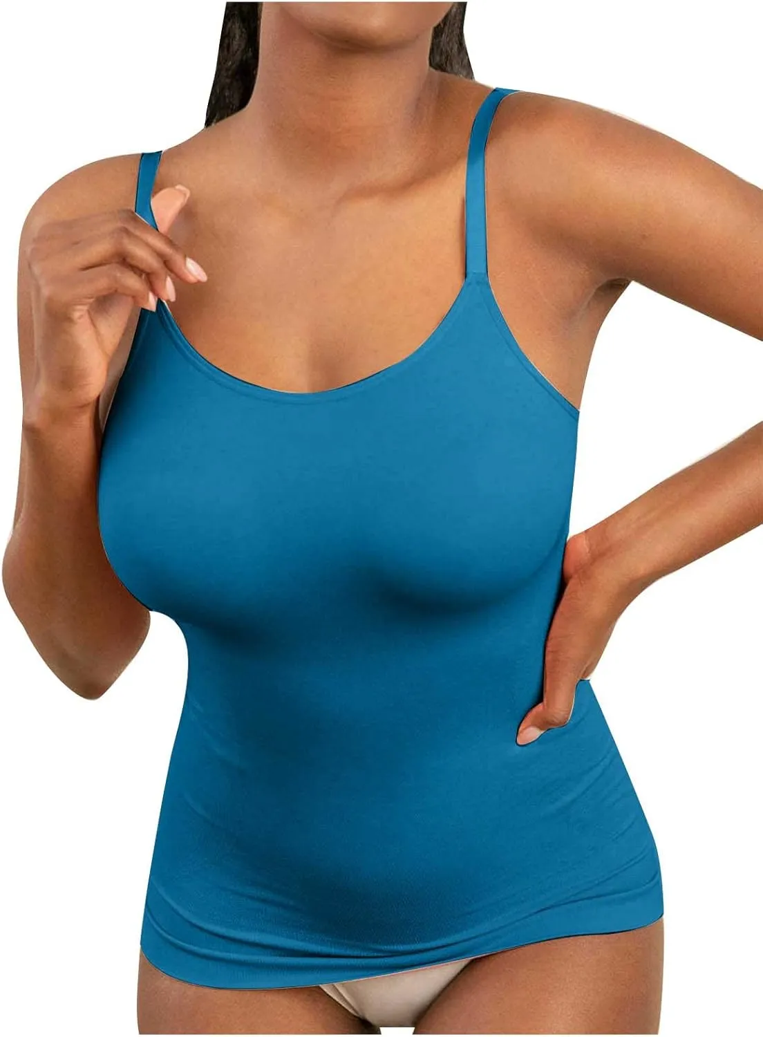 HGps8w Plus Size Women Seamless Classic Camisole Ladies Adjustable Spaghetti Strap Basic Long Cami Tunic Tank Top