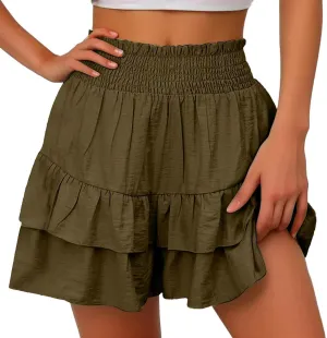 High Waisted Ruffle Shorts for Women Pleated Hem Casual Athletic Culottes Bermuda Shorts 2024 Summer Trendy Clothes