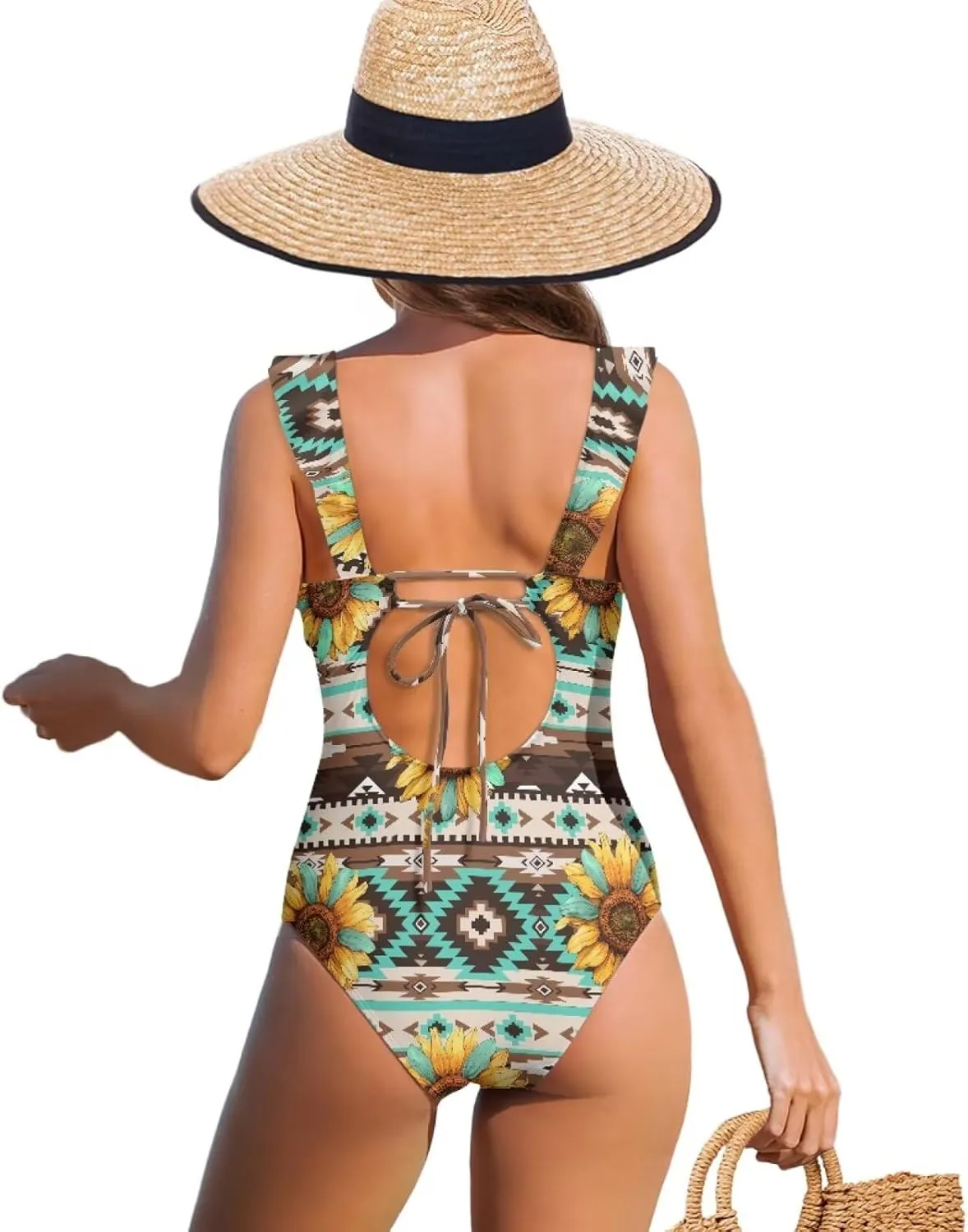 Howilath Hawaiian Style Women Bathing Suits One Piece Swimsuits Tummy Control Swimwear Ruched Ruffle Swimsuits for Beach