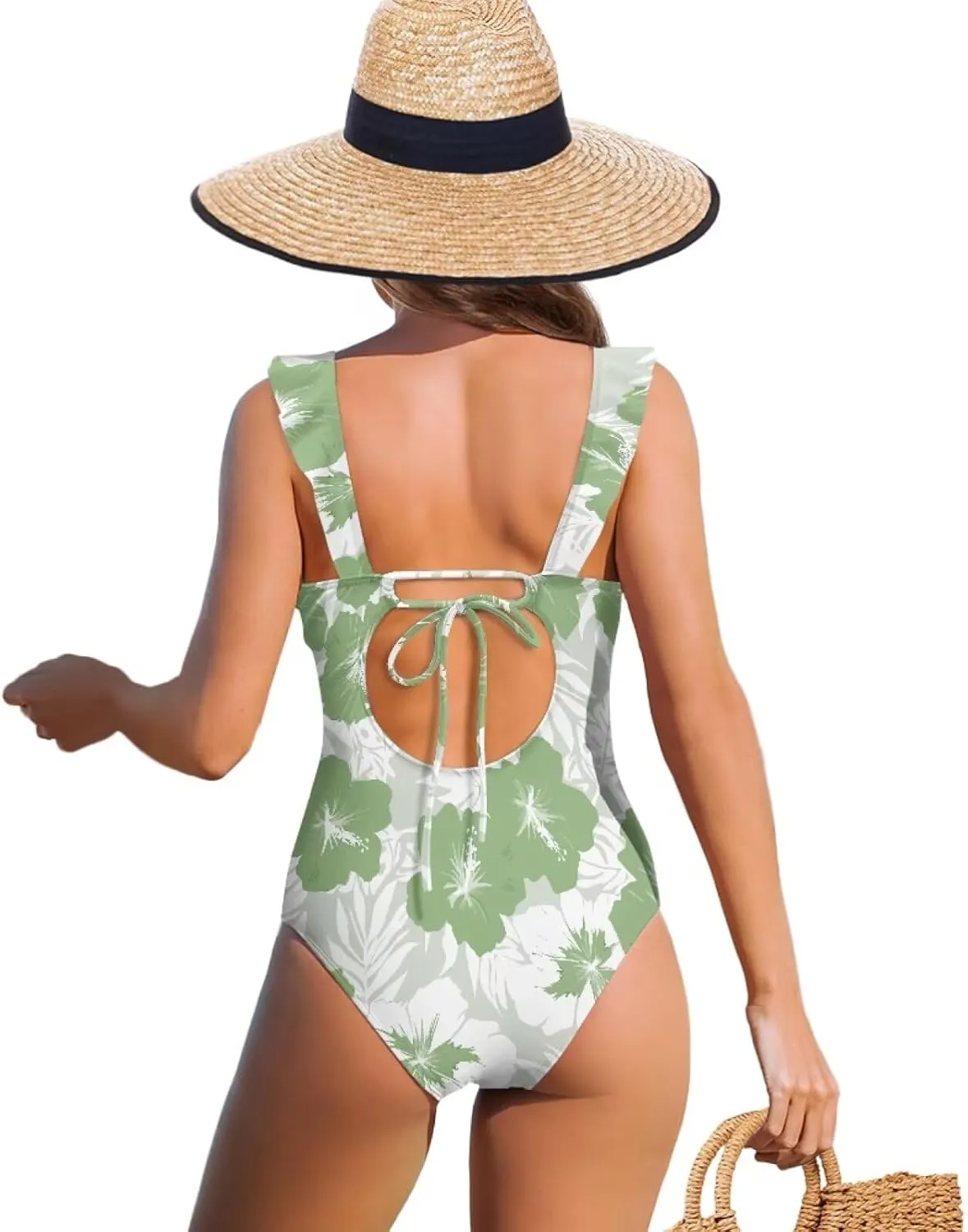 Howilath Hawaiian Style Women Bathing Suits One Piece Swimsuits Tummy Control Swimwear Ruched Ruffle Swimsuits for Beach