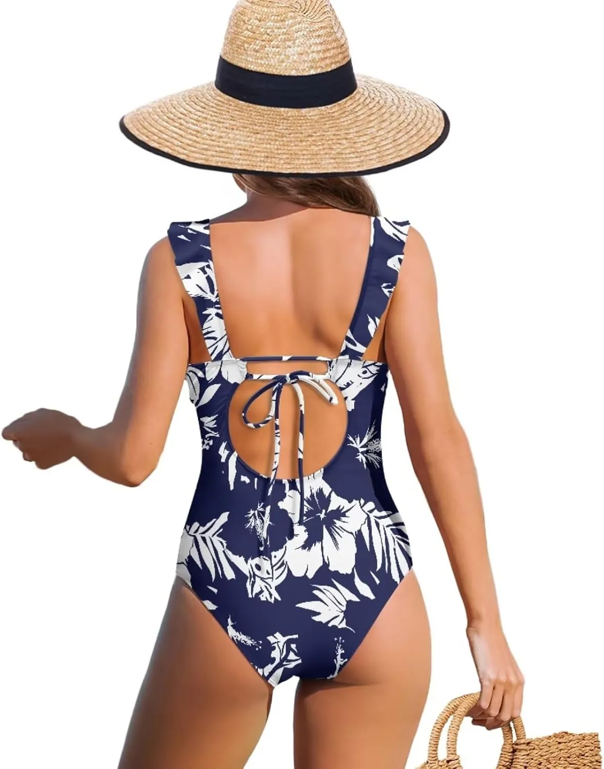 Howilath Hawaiian Style Women Bathing Suits One Piece Swimsuits Tummy Control Swimwear Ruched Ruffle Swimsuits for Beach