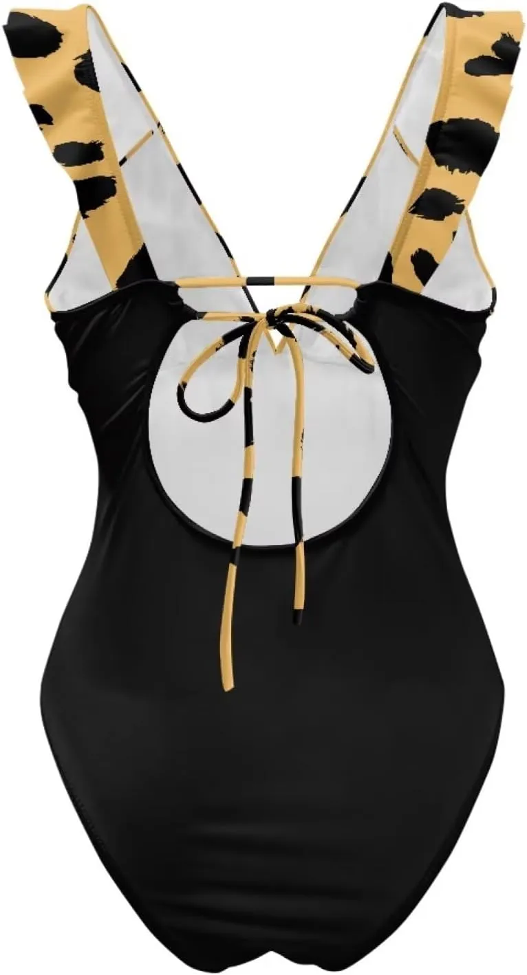 Howilath Leopard Print Women Swimsuits Tummy Control Swimming Suits One Piece Bathing Suits Vintage Lightweight Swimwear