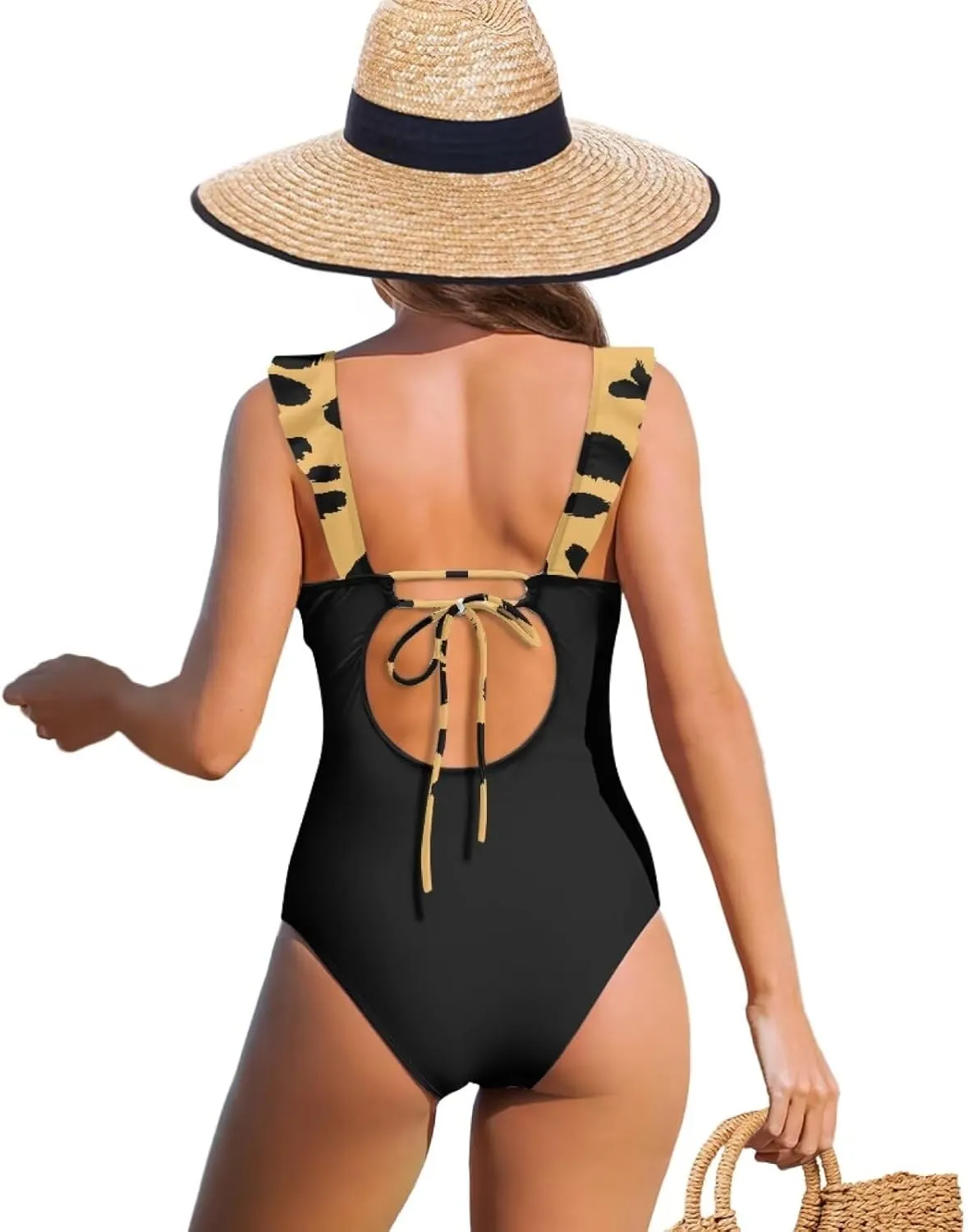 Howilath Leopard Print Women Swimsuits Tummy Control Swimming Suits One Piece Bathing Suits Vintage Lightweight Swimwear