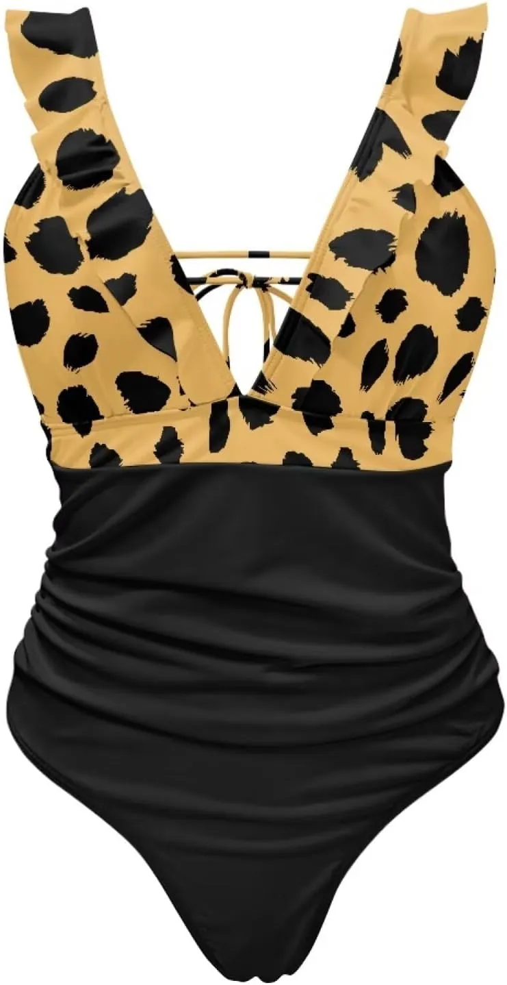 Howilath Leopard Print Women Swimsuits Tummy Control Swimming Suits One Piece Bathing Suits Vintage Lightweight Swimwear