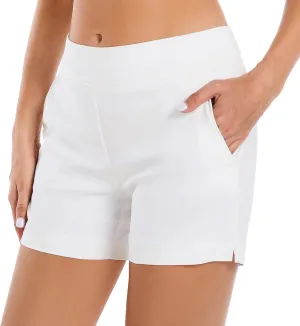 JAMfit Women's Chino Shorts - 4" Inseam, High Waisted, Elastic, Summer Casual Shorts with 2 Front Pockets