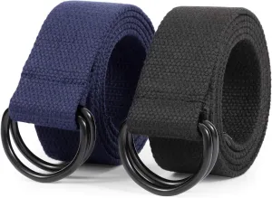 JASGOOD Men Canvas Belt Web Fabric Casual Belt with Black Double D-ring 1 1/2" Wide Set of 2