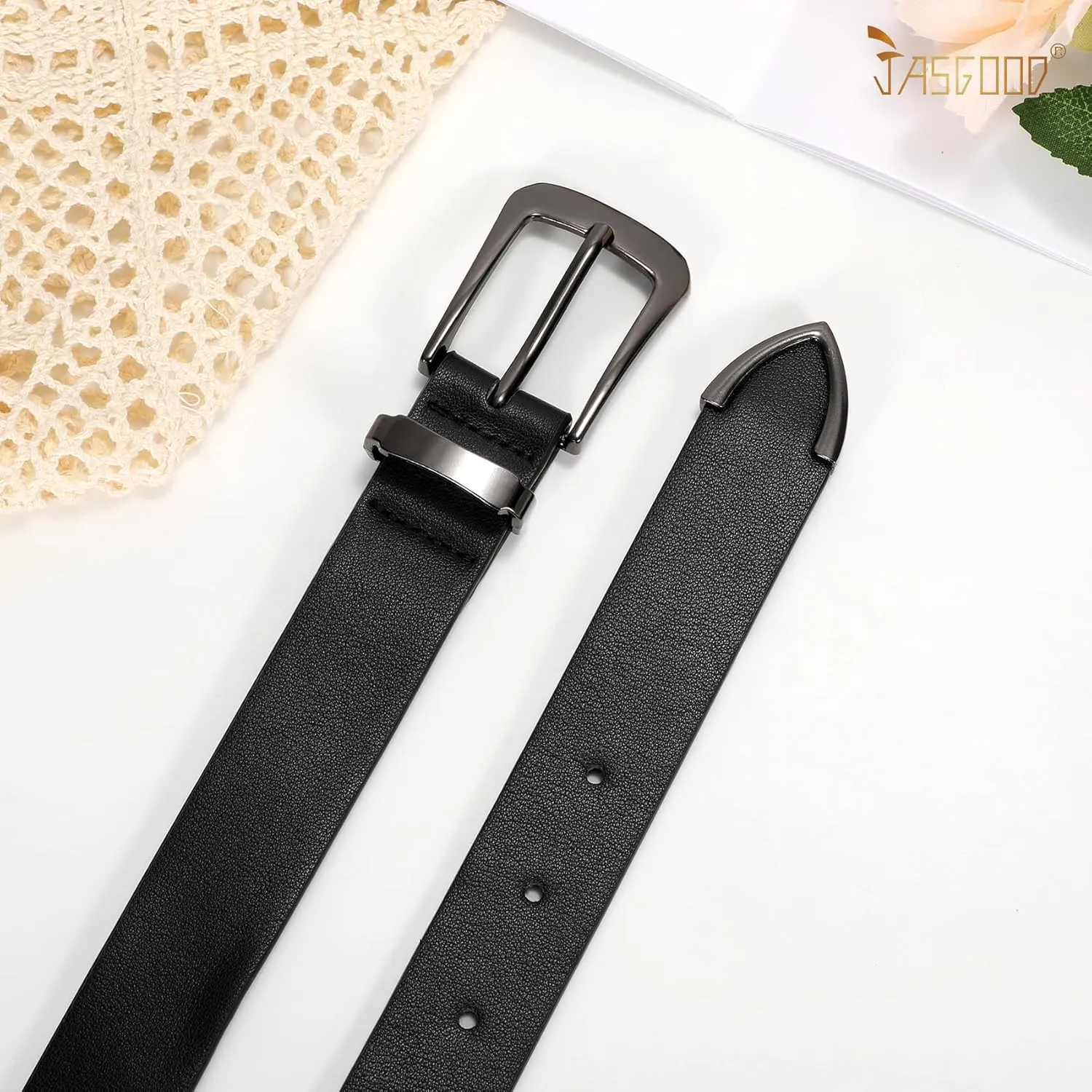 JASGOOD Women Leather Belt for Jeans Pants Ladies Waist Belt for Dress with Metal Buckle